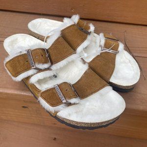 Birkenstock Arizona Shearling Double Strap Suede Sandals Size 40 US 9 NWOB